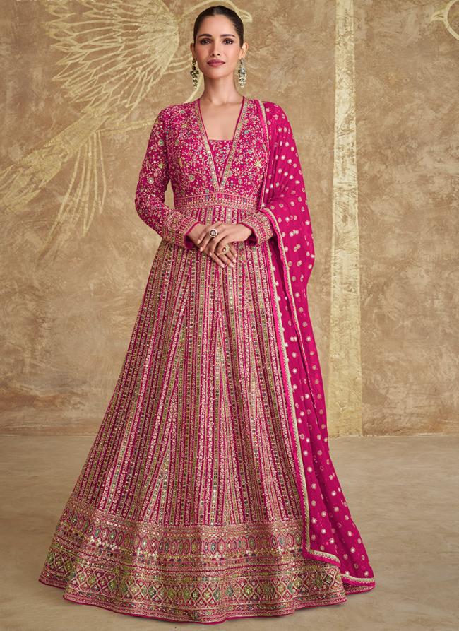 Georgette Pink Wedding Wear Embroidery Work Readymade Anarkali Suit